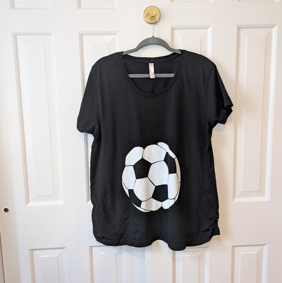 Source Unknown Tops - Maternity Soccer Ball Pregnancy T-Shirt XL Rouching Soccer Mom Sports Black